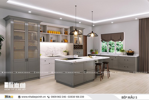 Thiết kế tủ bếp hiện đại kết hợp bàn đảo đẹp